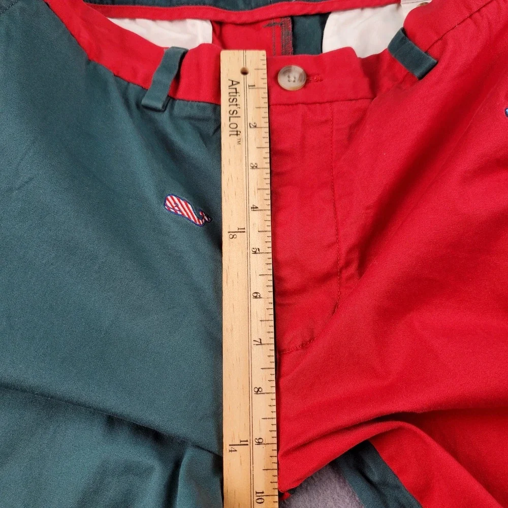 Vineyard Vines Men Two Tone Red Green Whale & Car Embroidered Chinos Pants 32x29